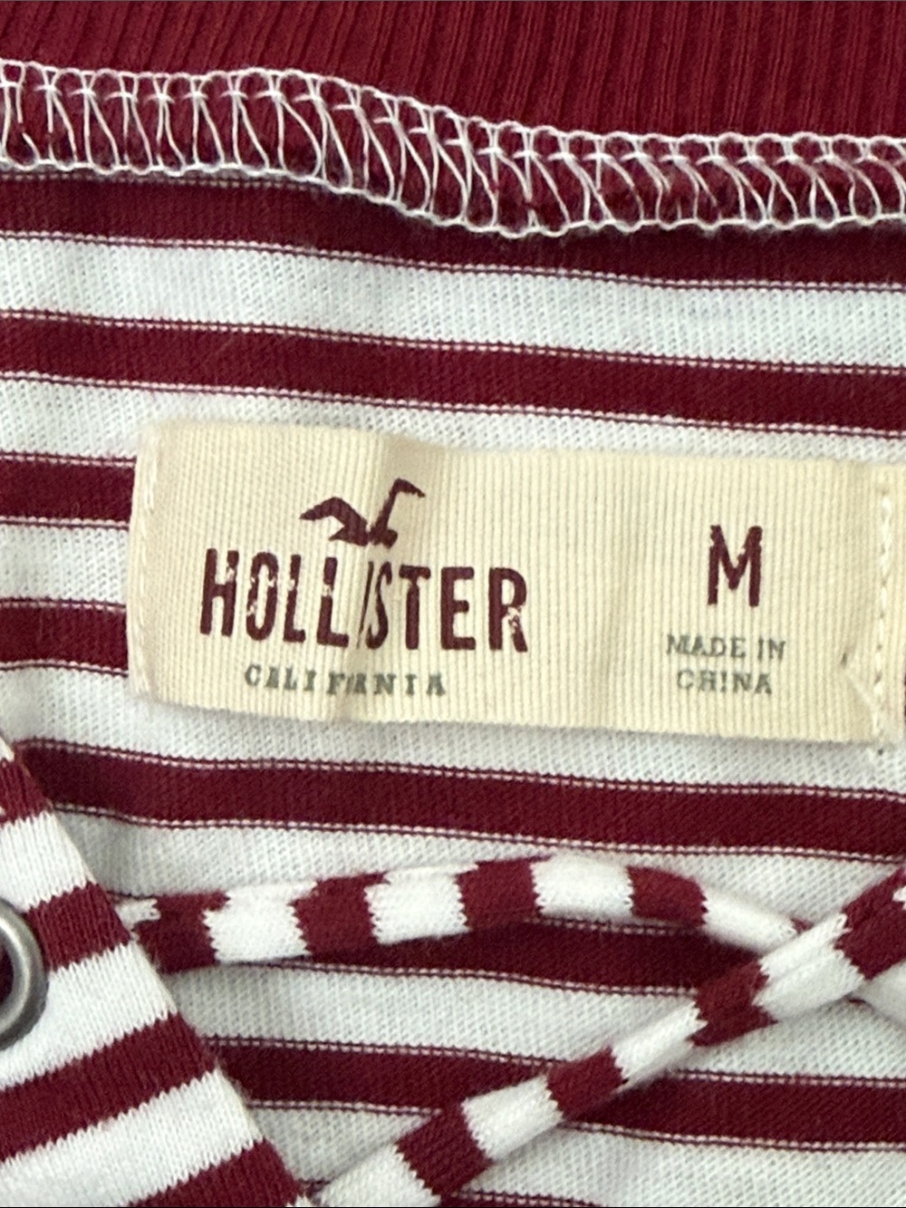 Hollister Women's Burgundy & White Striped Lace-Up Long Sleeve Top - Picture 6 of 8